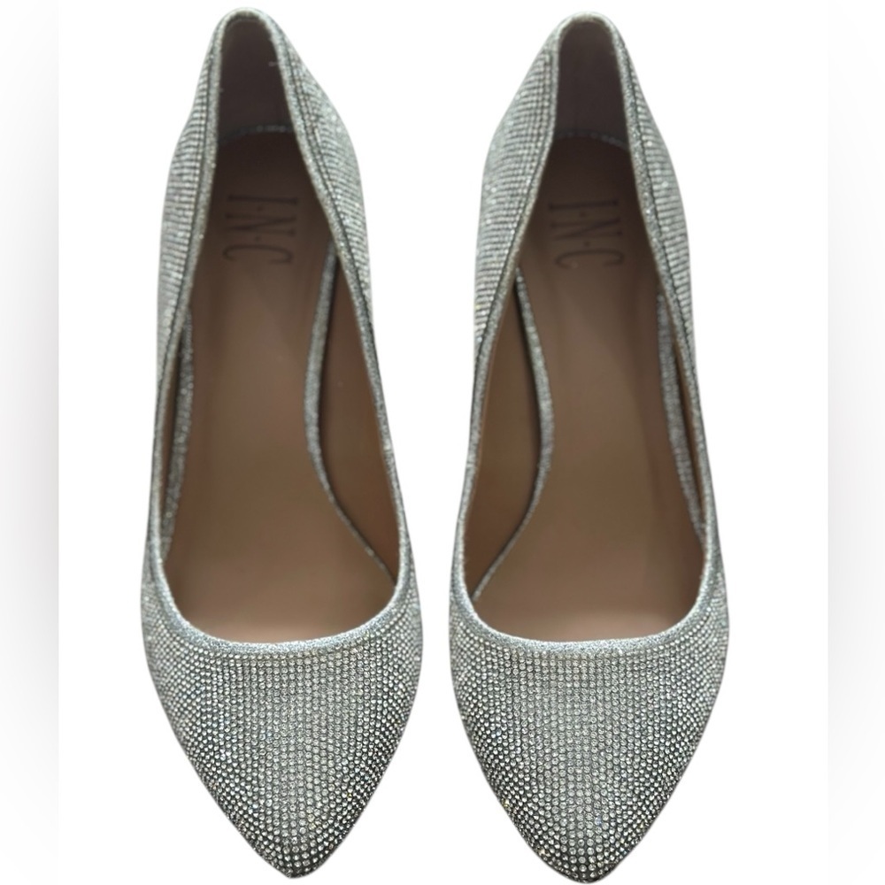 INC International Concepts Zitah Silver Crystals Pointed Toe Pumps Heels US 8.5 - Picture 5 of 10